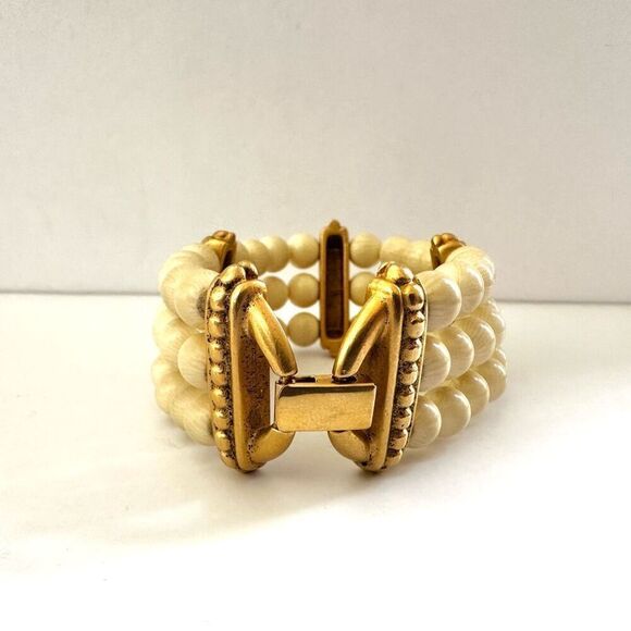 Napier cream and gold tone vintage multi strand bracelet - Picture 6 of 8